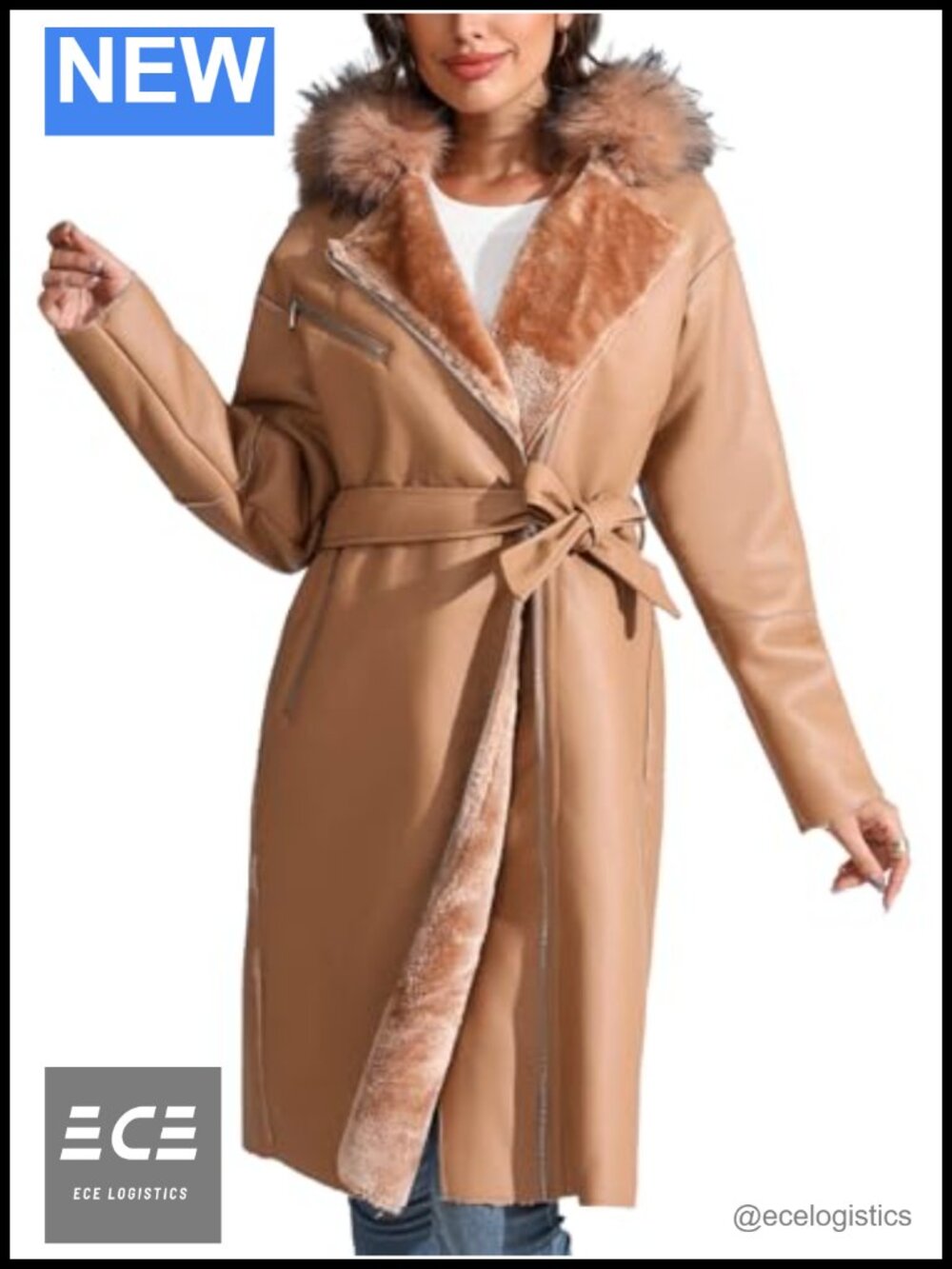 Faux Leather Puffer Jacket Water-Resistant Bubble Coat with Faux Fur Collar